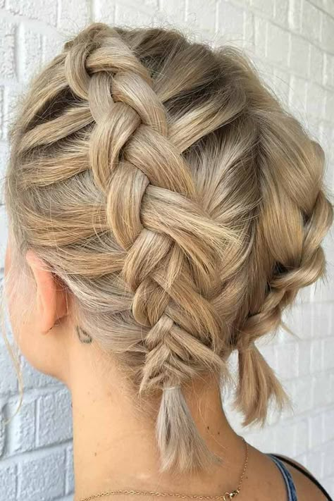 Dutch Braids for Short Hair picture 3 Braids For Short Hair Wedding, Double Braids For Short Hair, Short Braided Updo, 2 French Braids Short Hair, French Plaits Short Hair, Shirt Hair Braids Hairstyles, Two French Braids For Short Hair, Short Hair With Two Braids, Viking Braid Short Hair