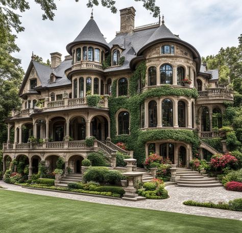 Pretty One Story House, Victorian Houses Aesthetic, Victorian Homes Mansions, House That Looks Like A Castle, Victorian House Mansion, Old Timey Mansion, European Style Mansion, 5 Story Mansion, Victorian Style Homes Exterior