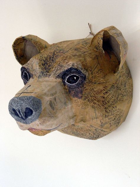 Paper Mache Bear, Make A Bear, Paper Head, Paper Mache Animals, Paper Mache Clay, Folding Origami, Paper Mache Sculpture, Paper Mache Art, Paper Mache Crafts