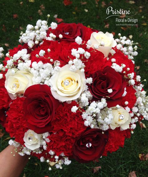 Red And Ivory Bouquet, Red Carnation Wedding Bouquet, Red Carnation Bouquet, Wedding Bouquets Roses, White Carnation Bouquet, Carnation Wedding Bouquet, Wedding Bouquets Red, Red Rose Bridal Bouquet, Carnation Wedding