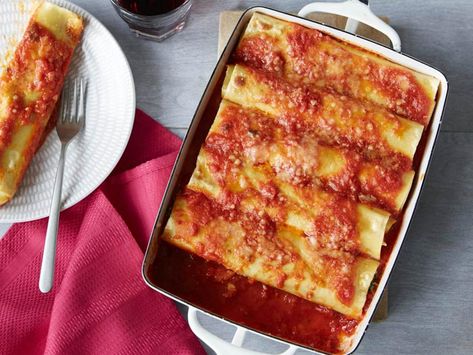 Italian Sausage, Spinach, and Ricotta Cannelloni Recipe | Kelsey Nixon | Food Network Spinach And Ricotta Cannelloni, Italian Sausage Spinach, Cannelloni Recipe, Kelsey Nixon, Ricotta Cannelloni, Fresh Pasta Dough, Sausage Parmesan, Cannelloni Recipes, Sausage Spinach