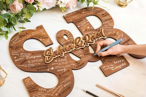 Wedding Guest Book Alternative Personalized Engraved Wood Letter, Guest Book Couple Names, Guest Book Sign Wedding, Guest Book Letters - Etsy Serbia Wood Wedding Backdrop, Wood Laser Projects, Wooden Guest Book Sign, Unique Wedding Guest Book Ideas, Letter Guest Book, Sign Wedding Guest Book, Guess Book, Guest Book Sign Wedding, Wooden Wedding Guest Book