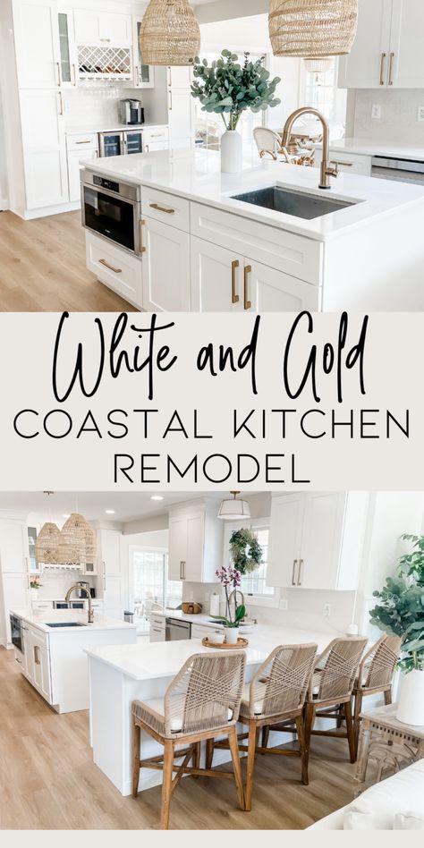 Chic Coastal Decor, White Coastal Kitchen, Coastal Decor Kitchen, Modern Coastal Kitchen, Coastal Kitchen Decor, Kitchen Remodel Minimalist, Coastal Kitchen Design, Florida Kitchen, Kitchen Ikea