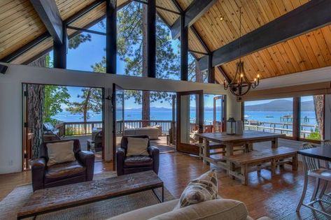 Lake Tahoe Houses, Cheap Bed, Lake Tahoe Cabin, Plan Chalet, Lake House Interior, Lake Houses Exterior, Modern Lake House, Lakeside Living, Lake House Plans