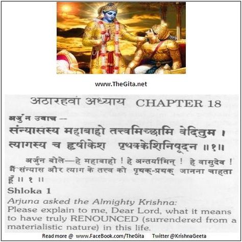 Chapter 18, Slokas 01 Bhagvat Gita, Bhagavad Gita Quotes, Mahabharata Quotes, Bhagwad Gita, Geeta Quotes, Gita Quotes, Chapter 16, Media Company, Bhagavad Gita