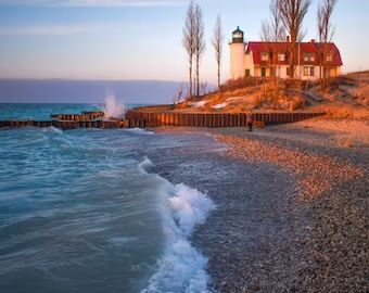 Frankfort Michigan, Michigan Sunset, New England Lighthouses, Lighthouse Photography, Lake Lighthouse, Lighthouses Photography, Lighthouse Photos, Beautiful Lighthouse, Sunset Canvas