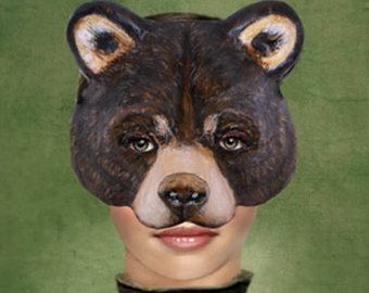 Made to order Bear  Paper mask  Masquerade Paper mache Bear mask Bear head Bear costume Paper mache bear mask Paper Mache Bear, Bear Mask, Peach Party, Bear Costume, Mask Masquerade, Paper Mask, Bear Head, Animal Head, Animal Heads