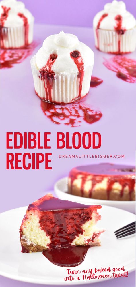 Edible Blood For Cupcakes, Edible Blood For Cakes, Simple Halloween Cake Ideas, Edible Blood Recipe, Vampire Party Ideas, Halloween Edible Crafts, Edible Blood, Blood Cake, Goth Cakes