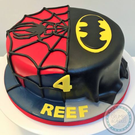 Batman vs Spiderman Spider Man Batman Cake, Spider Man And Batman Cake, Spiderman Batman Cake, Batman Cakes For Boys, Batman And Spiderman Cake, Batman Vs Spiderman, Birthday Cake Boys, Kue Fondant, Batman Birthday Cakes