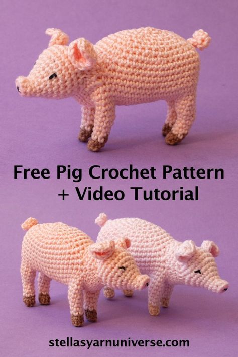 Pig Crochet Pattern - Stella's Yarn Universe Pig Crochet Pattern, Crochet Farm, Crochet Farm Animals, Pig Crochet, Crochet Patterns For Women, Crochet Pig, Crocheting Patterns, Crochet Flower Tutorial, Yarn Tail