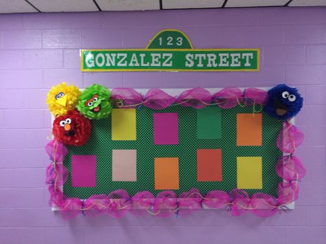 Sesame Street theme bulletin board 2015 Sesame Street Bulletin Board, Elmo Classroom Theme, Sesame Street Classroom Theme Ideas, Sesame Street Bulletin Board Ideas, Sesame Street Classroom, Sesame Street Classroom Theme, Sesame Street Crafts, Sesame Street Signs, Classroom Images