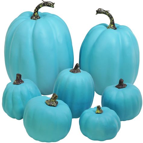 PRICES MAY VARY. Quantity: Package includes 7 pcs artificial teal blue pumpkins in a mix of sizes. Add a beachy coastal vibe to your decor this fall with these teal blue pumpkin centerpieces. Perfect for Halloween or Thanksgiving, autumn gatherings like baby showers, bridal showers, or weddings. They are perfect decorations scattered on the banquet and reception table, placed tableware or spread the leaves on the aisle. Match with some flowers or leaves to create a unique table runner decoration Turquoise Thanksgiving Decor, Pink And Blue Pumpkins, Teal Pumpkin Decor, Halloween Baby Shower Centerpieces, Candle Display Retail, Coastal Halloween, Fall Party Favors, Halloween Table Centerpieces, Blue Fall Decor