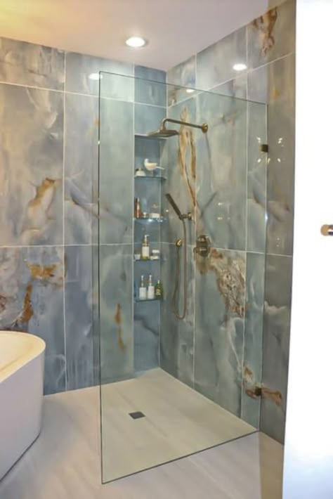 Onyx Bathroom Ideas, Jack And Jill Bathroom Ideas, Jack N Jill Bathroom, Washroom Tiles, Small Full Bathroom, Bathroom Improvements, Modern White Bathroom, Master Bath Shower, Full Bathroom Remodel