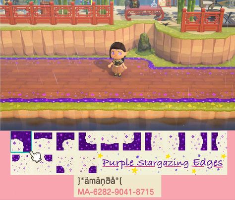 Acnh Galaxy Paths, Acnh Purple Path Designs, Acnh Purple Design, Animal Crossing Design Codes Purple, Animal Crossing Purple Path, Acnh Purple Flower Design, Purple Path Acnh, Acnh Purple Design Codes, Outside Flooring