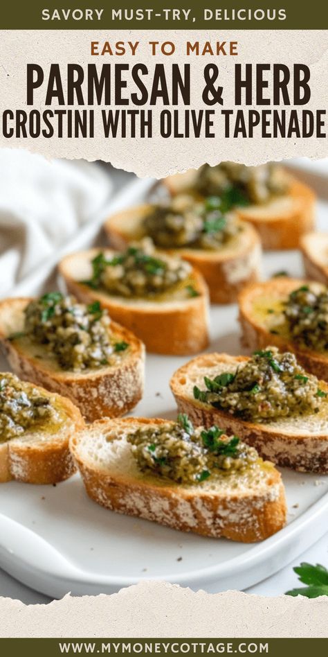 Parmesan and herb crostini with olive tapenade are a simple yet elegant Easter appetizer. They’re crunchy, savory, and bursting with Mediterranean flavors. Save this pin so you can quickly whip up a delicious snack for Easter brunch or parties. Perfect for Easter buffet tables, adding a gourmet touch without extra effort. Light, flavorful, and ideal for sharing with family and friends. Easter Finger Foods, Easter Buffet Table, Easter Finger Food, Easter Party Snacks, Easter Appetizer, Parmesan Zucchini Fries, Easter Buffet, Spring Appetizers, Crostini Appetizers