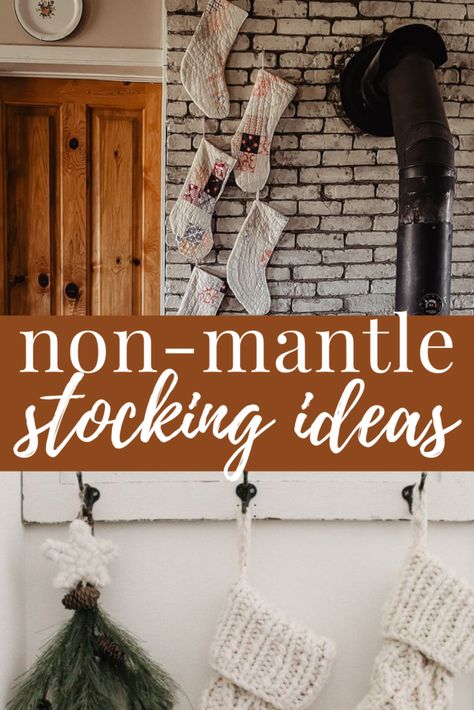 No Chimney Stocking Ideas, Christmas Stocking No Mantle, Christmas Stockings No Mantle, Stockings With No Mantle, Stockings No Mantle, No Mantle Fireplace, No Mantle Stocking Idea, Hanging Stockings Without A Mantle, Stockings No Mantle Fireplace