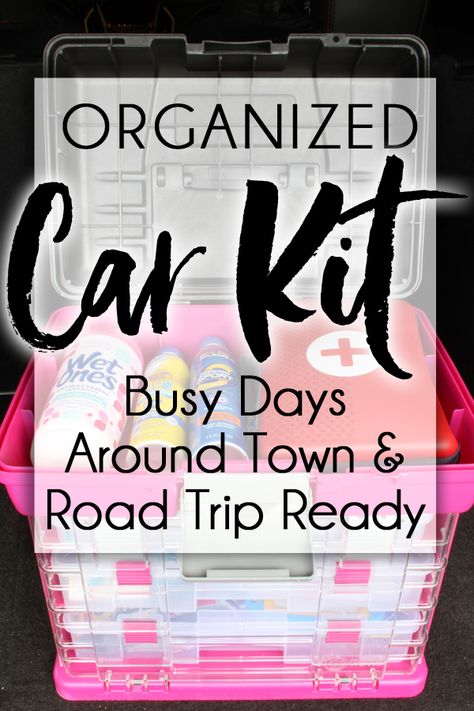 An ORGANIZED CAR KIT for families always on the go. DIY car storage and organizing tips to always be prepared with first aid, snacks, tools, hygiene, clothing care, and entertainment. The perfect car organizing hack with everything moms need for road trips and busy days around town. Diy Car Storage, Organized Car, Car Organizing, Car Emergency Kit, Cleaning House, Organisation Hacks, Car Kit, Organizing Tips, Car Hacks