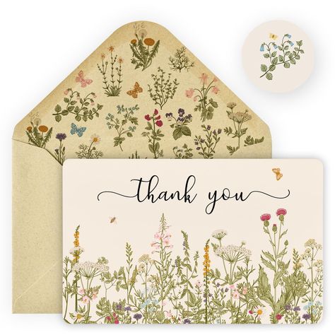 Artoid Mode 24 Pack Fall Wildflower Thank You Cards Floral Leaves Greeting Cards Gift With Envelope Sticker Blank Note Cards for Birthday Wedding Baby Shower Bridal Shower, 4 x 6 Inch Wedding Invitation Cards Online, Note Cards Handmade, Envelope Sticker, Free Wedding Cards, Menu Card Template, Floral Leaves, Wedding Greeting Cards, Wedding Menu Cards, Card Templates Free