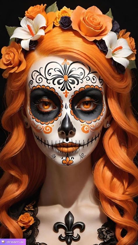 Mexico Skull Makeup, Day Of The Dead Make Up, Sugar Skull Halloween Costume, Halloween Makeup Diy Tutorial, Sugar Skull Face Paint, Muertos Makeup, Day Of The Dead Artwork, Halloween Makeup Sugar Skull, Skull Face Paint