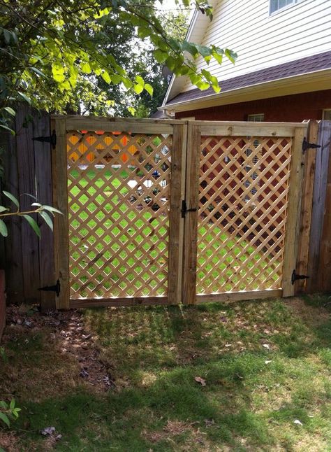 Picture frame lattice gate Lattice Gate Ideas, Lattice Panel Ideas, Lattice Fencing Ideas Diy, Lattice Gate, Lattice Gate Diy, Fence Made With Lattice, Lattice Extension On Fence, Privacy Fence With Lattice Top, Wooden Fence With Lattice Top