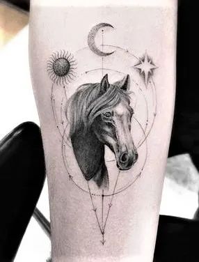 45 Unique Horse Tattoo Ideas (Simple, Tribal, Colorful, Meaning & More) Small Horse Tattoo, Tattoo Lower Back, Small Tattoos For Women, Horse Tattoo Design, Los Angeles Tattoo, Christian Sleeve Tattoo, Dr Woo, Planet Tattoos, Tattoo Trend