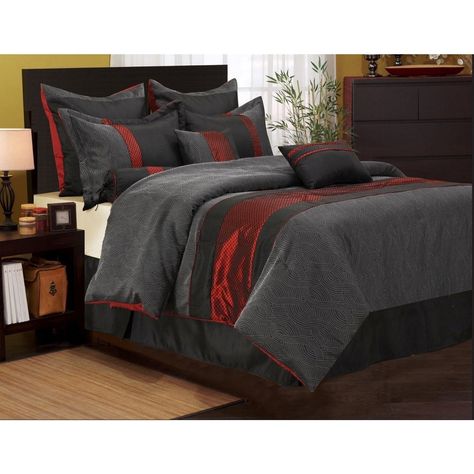 Nanshing Corell Red/Black 7-piece Comforter Set (Queen) Bedsitter Ideas, Red And Black Bedding, Black Comforter Sets, Red Bedding Sets, Black Comforter, Complete Bedding Set, Grey Comforter Sets, Grey Comforter, Black Bed