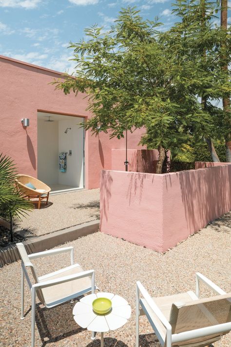 Palm Springs Interior Design, Palm Springs Interior, The Pink House, Under Decks, Palm Spring, California Photos, Pink House, Outdoor Living Room, Pink Houses