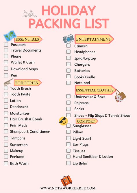 This holiday packing list should make it easy for packing especially last minute when you feel rushed and it's easy to miss something. Holiday Packing List 5 Days, What To Bring On Holiday, Last Minute Packing List, Should I Pack It, Holiday Prep List, What To Wear On Holiday, Packing Advice, Holiday Packing List, Weekend Packing List