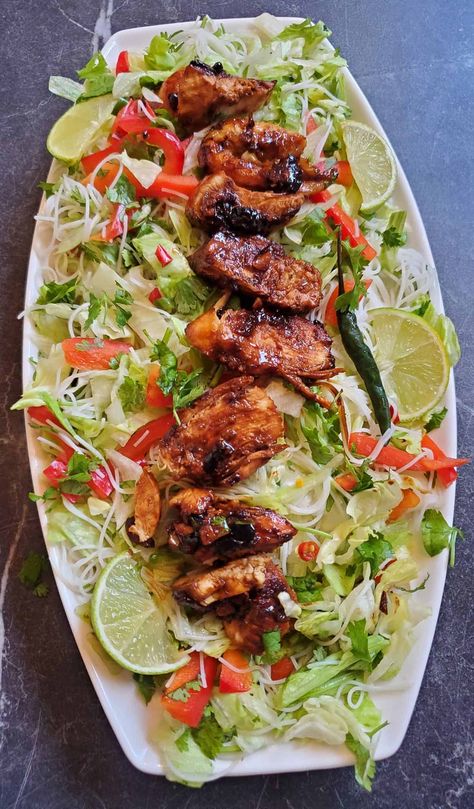 Grilled Lemongrass Chicken Vermicelli Salad Chicken Vermicelli Bowl, Lemongrass Chicken Salad, Grilled Lemongrass Chicken, Lemon Grass Chicken, Chicken Vermicelli, Thai Grilled Chicken, Vermicelli Salad, Lemongrass Chicken, Cold Pasta Salad Recipes