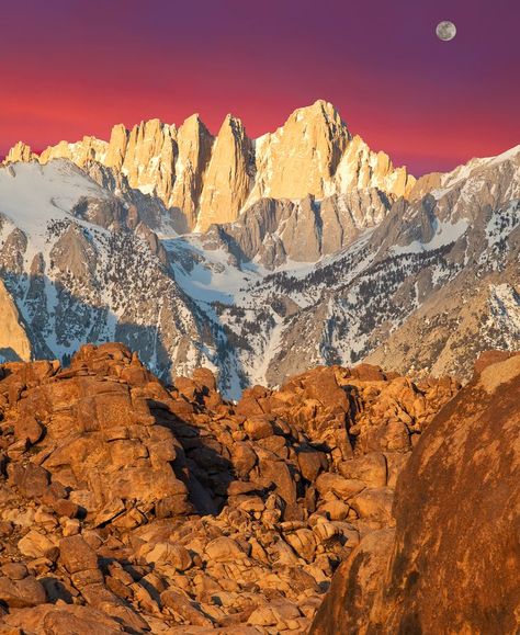 Mount Whitney | Photographs, Thing One and California Mesmerizing Pictures, Pictures Of The Moon, Mt Whitney, Alabama Hills, Mount Whitney, California Hikes, Lone Pine, Nevada Mountains, Pine Lake