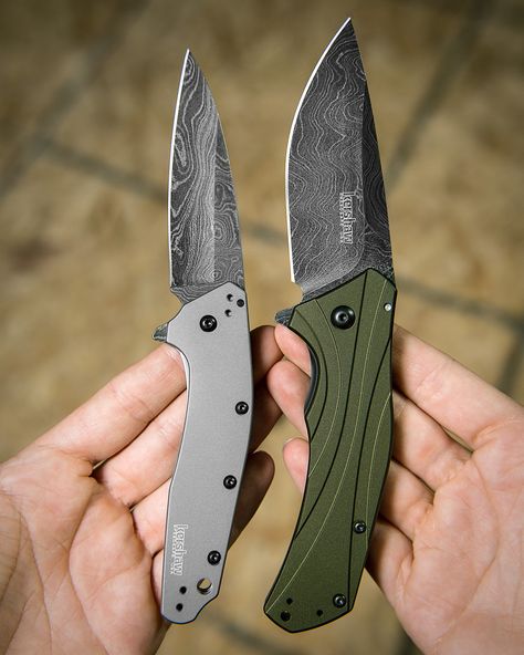 The Totally Wavy Damascus Kershaw Dividend and Knockout Folding Knives Kershaw Knives, Tactical Pocket Knife, Automatic Knives, Buck Knives, Micarta Handles, Glass Breaker, Knife Collection, Damascus Knife, Cool Knives