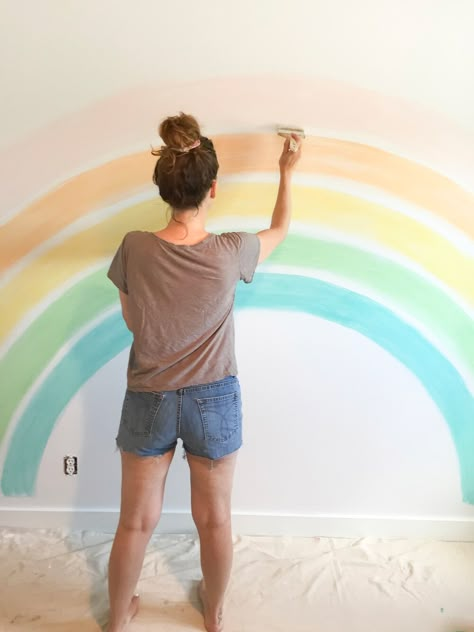 Rainbow Organization, Mural Tutorial, Rainbow Girls Room, Rainbow Wall Mural, Rainbow Mural, Rainbow Bedroom, Interior Studio, Big Girl Bedrooms, Toddler Girl Room