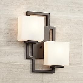 Lighting on the Square 15 1/2" High Bronze Wall Sconce Church Lighting, Mountain Kitchen, Bath Lighting, Fitted Bathroom, Indoor Wall Sconces, White Lamp Shade, Modern Wall Sconces, Bedside Lighting, Modern Wall Lights