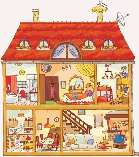 Dollhouse Illustration, Dollhouse Bookshelf, Picture Dictionary, Picture Prompts, Paper Doll House, Spanish Activities, Hidden Pictures, House Illustration, Spanish Classroom