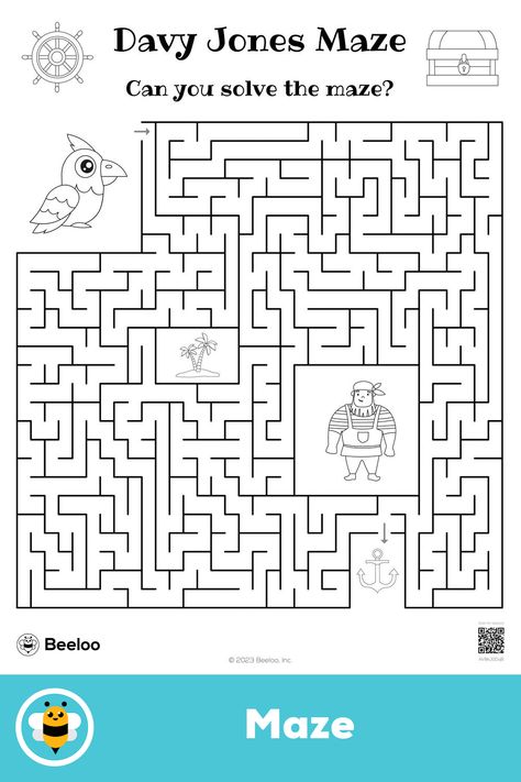 Advanced pirate-themed maze for kids ages 7 and up Pirate Activities, Mazes For Kids, Mickey Mouse Club, Davy Jones, Pirate Theme, Printable Crafts, Printable Activities, Activities For Kids, Coloring Pages