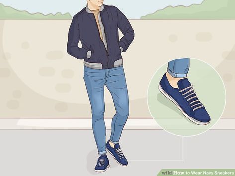 Simple Ways to Wear Navy Sneakers: 9 Steps (with Pictures) Navy Sneakers Outfit Men, Navy Shoes Outfit Men, Navy Blue Shoes Outfit Men, Navy Blue Sneakers Outfit, Navy Sneakers Outfit, Blue Sneakers Outfit Men, Navy Shoes Outfit, Blue Sneakers Outfit, Nb Sneakers