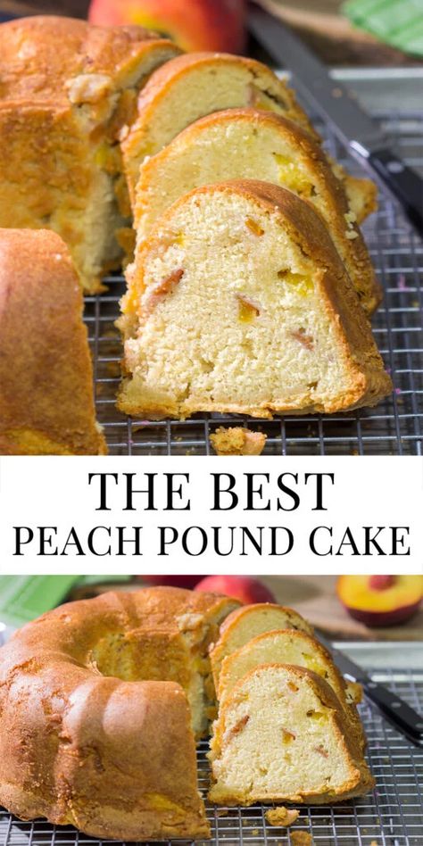 Fresh Peach Pound Cake | Pound cake filled with fresh peaches! Peach Cobbler Pound Cake Grandbaby Cakes, Peach Bundt Cake Recipes, Peach Pound Cake Recipe, Homemade Peach Jam, Peach Pound Cake, Peach Cake Recipes, Peach Pound Cakes, Grandbaby Cakes, Cheesecake Oreo