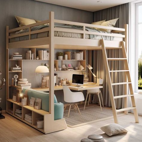 How to Choose the Right Loft Bed for Your Teen's Needs • 333k+ Inspiring Lifestyle Ideas Teen Cabin Bed, Bunk Beds And Desk, Double Bed Loft Beds, Affordable Loft Bed, Bedroom Ideas With High Beds, Kids Loft Bed Bedroom, Lofted Full Bed, Loft Double Bed Ideas, Built In Loft Bed For Adults