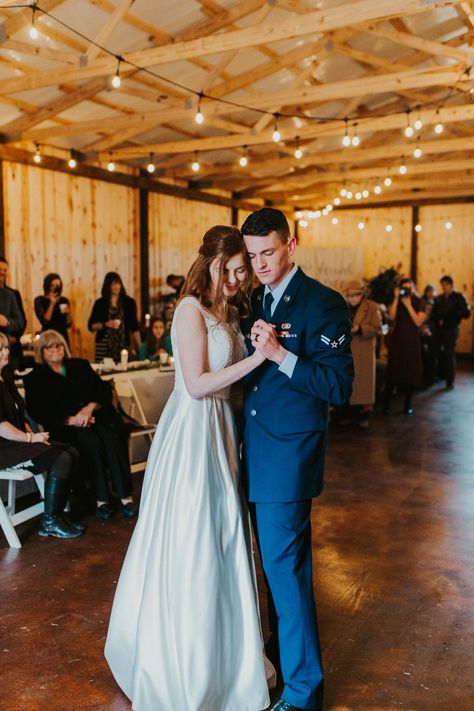 Barn wedding Air Force wife husband photography burgundy navy blue bow tie groomsmen bridesmaids lace wedding dress sleeves sleeved wedding dress off the shoulder wedding dress cross wedding communion wedding engagement Air Force Wedding Photos, Air Force Wedding Ideas, Us Navy Wedding, Air Force Dress Blues, Lace Wedding Dress Sleeves, Wedding Barn Ideas, Husband Photography, Air Force Wedding, Winter Barn Weddings