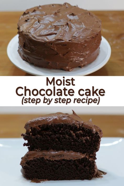 I love cake. This moist homemade chocolate cake recipe is so easy to make and full of chocolate flavor. Frost it with an amazing homemade chocolate buttercream frosting and it is chocolate heaven with every bite. All you need are simple ingredients like, flour, sugar, cocoa powder, baking powder, baking soda, salt, milk, oil, eggs, vanilla extract, and hot water. If I can do it, you can do it! Chocolate Cake Made With Oil, Hot Water Chocolate Cake Recipes, How To Make A Homemade Chocolate Cake, Chocolate Cake Using Cocoa Powder, Chocolate Cake With Self Rising Flour, Oil Chocolate Cake Recipe, Chocolate Cake With Oil Recipes, Cake Flour Chocolate Cake, Cakes Using Cake Flour