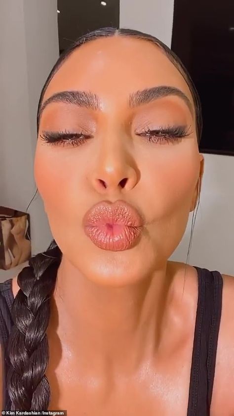 Sultry: After proclaiming: 'I love it [lip crayon],' Kim ended the post by blowing a big kiss Kim K Lips, Kim Kardashian Lips, Kim Kardashian Kiss, Botox Lips, Kiss Face, Lips Photo, Kissing Lips, Big Kiss, Lip Crayon