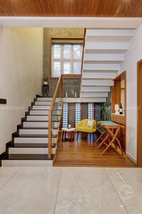 Duplex Staircase Window Design, Inner Staircase Design, Small House Hall Design, Steps Inside House Ideas, Indian Staircase Design, Duplex Staircase Design Indian, Staircase Window Design Modern, Small Staircase Design, Stairs Design Modern Interiors