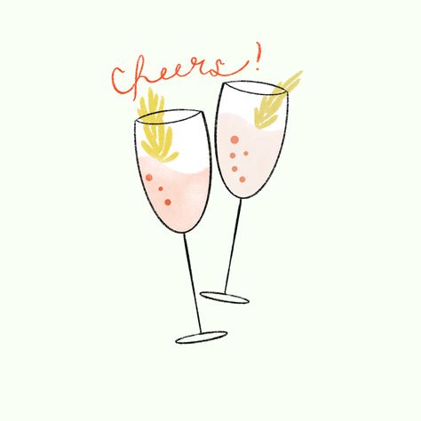 Hands Cheers Illustration, Cheers Illustration, Cheers Graphic, Cheers Birthday Card, Cheers Illustration Drinks, Embroidery Hoop Art Diy, New Year Illustration, Pink Xmas, Christmas Card Art