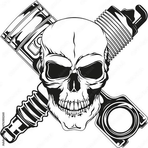 Piston Tattoo, Mechanic Logo, Mechanic Svg, Engine Tattoo, Handyman Logo, Mechanics Logo, Skeleton Artwork, Mechanic Tattoo, Skull Stencil