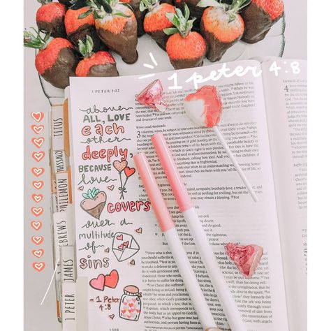 Brooke's Bible Brushes ✨ on Instagram: “💌💝Above all, love each other deeply, because love covers over a multitude of sins. 1 Peter 4:8 :)) 🤍Happy Valentine's day guys! Even if…” Valentines Bible Journaling, 1 Peter 4 8, Study Stuff, Love Cover, Bible Notes, Aesthetic Things, Bible Journal, Journaling Ideas, Love Each Other