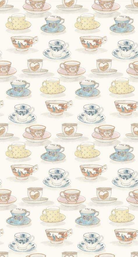 Tea Time Wallpaper, Linwood Fabrics, Time Wallpaper, Classic Prints, Teacups And Saucers, Nina Campbell, Farrow And Ball, Art House, Tea Time