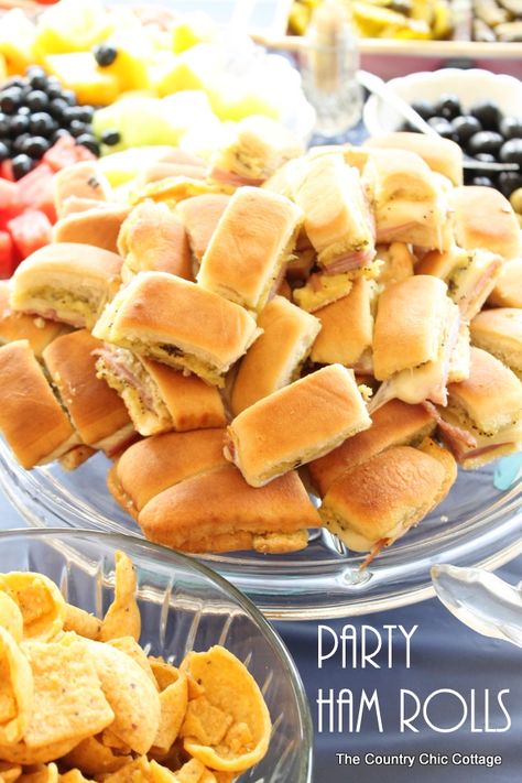 Party Ham Rolls Recipe Ham Rolls Recipe, Cottage Cheese Rolls, Ham Leftovers, Ham Rolls, Rolls Bread, Cottage Diy, Potluck Ideas, Entertaining Food, Appetizer Sandwiches