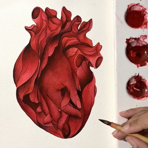 Heart Drawing Watercolor, Heart Sketch Aesthetic, Painting Ideas Heart, Watercolour Heart, Cool Tattoo, Canvas Painting Tutorials, Virtual Art, Art Painting Gallery, Art Diary