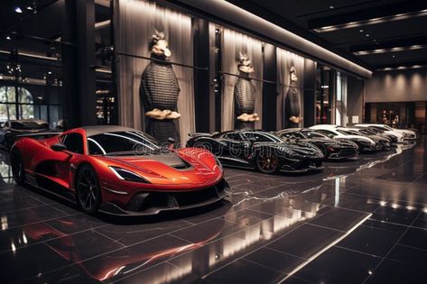 High-end luxury car showroom filled with sleek sports cars and extravagant vehicles. Generative AI stock images Luxury Car Showroom, Car Showroom, Luxury Car, Sports Cars, Luxury Cars, Showroom, Photo Image, Stock Images, Sleek