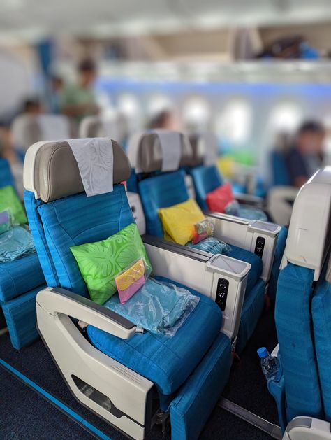 Review: Air Tahiti Nui Premium Economy - Travel Codex Refresh Towels, Fly Air, Air Tahiti, Tahiti Nui, Amenity Kits, Economy Seats, Business Class Seats, Bright Color Schemes, Large Tv